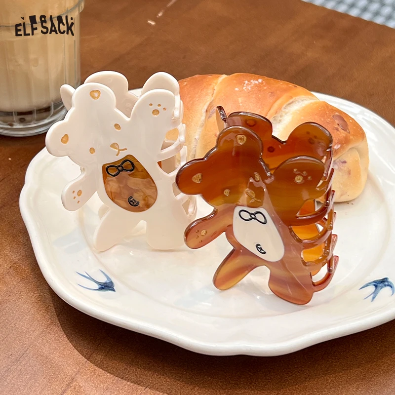 

ELFSACK 2025 Autumn New Arrival Sweet Baking Bear Claw Clip Cute Cartoon Hair Clip Color Block Barrettes for woman