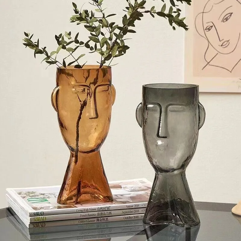European Art Face Glass Vase Hydroponic Water Raising Flowers Green Plants Dried Flowers Living Room Countertop Ornament