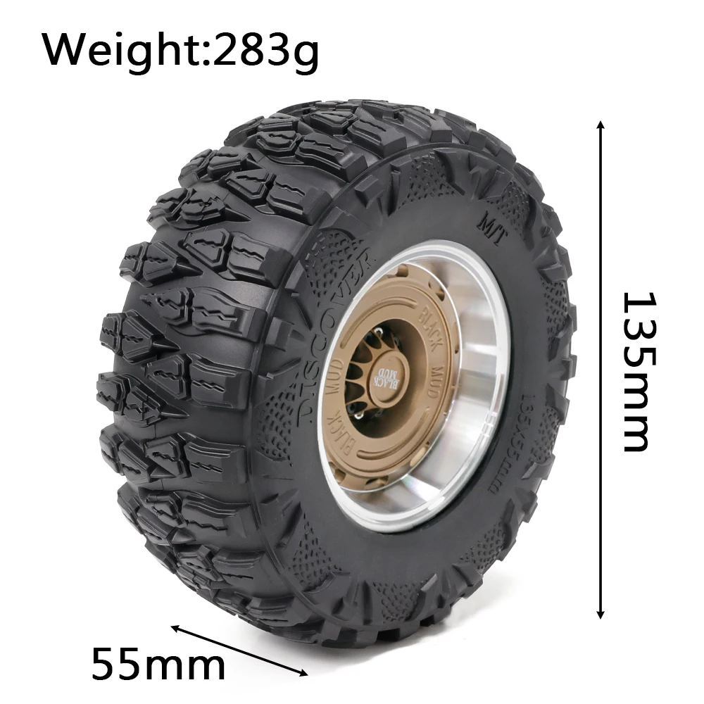 4Pcs 2.6 Inch Metal Beadlock Wheel 135x55mm MT Claw Mud Tire With Foam Insert 17mm Hex For 1/7 1/8 RC Crawler MK07 YK4083 Upgrad