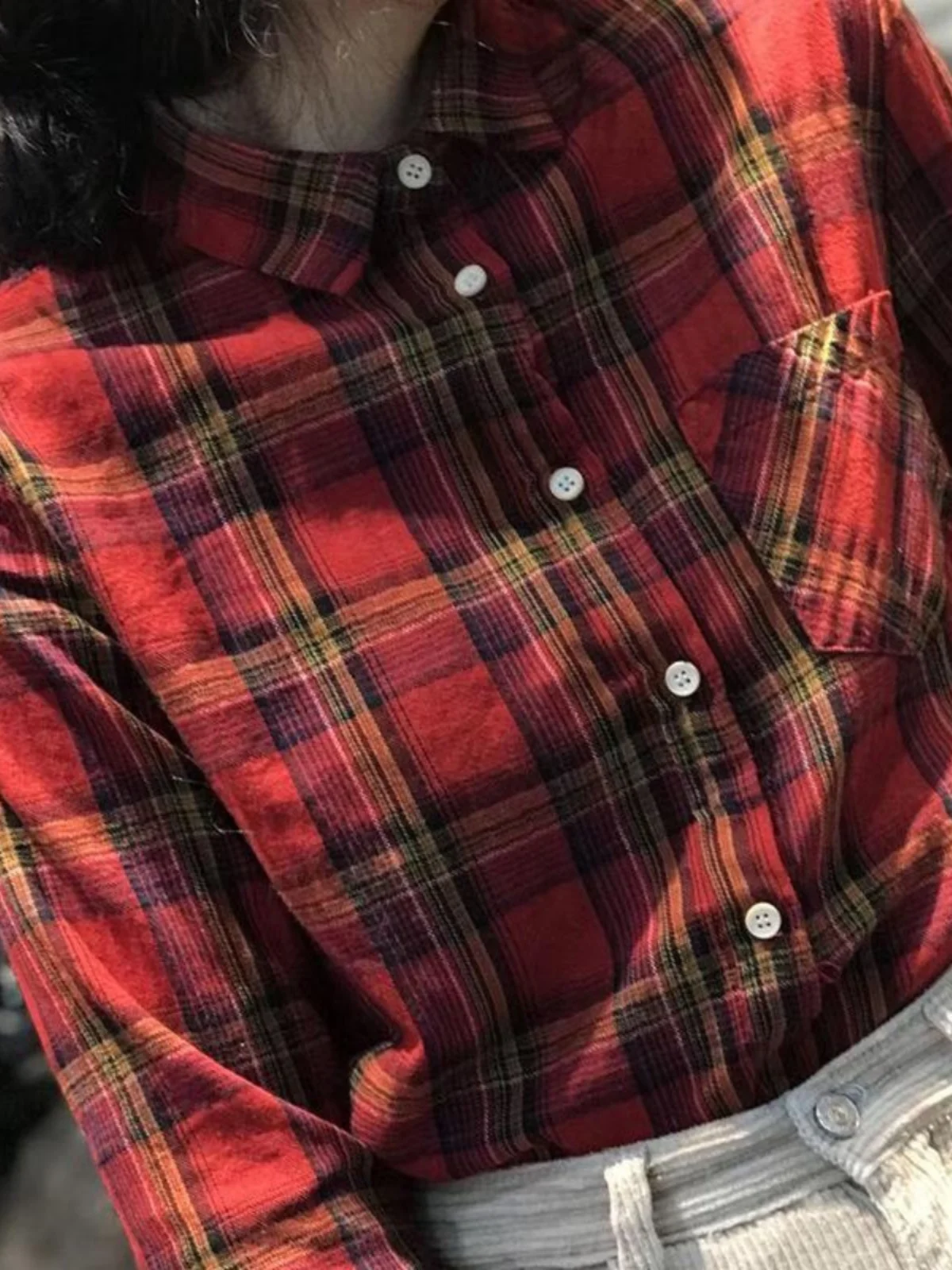 

Новая весенне-летняя женская рубашка в стиле ретро, свободного кроя, повседневная, из красного хлопкового фланеля в клетку, модный топ