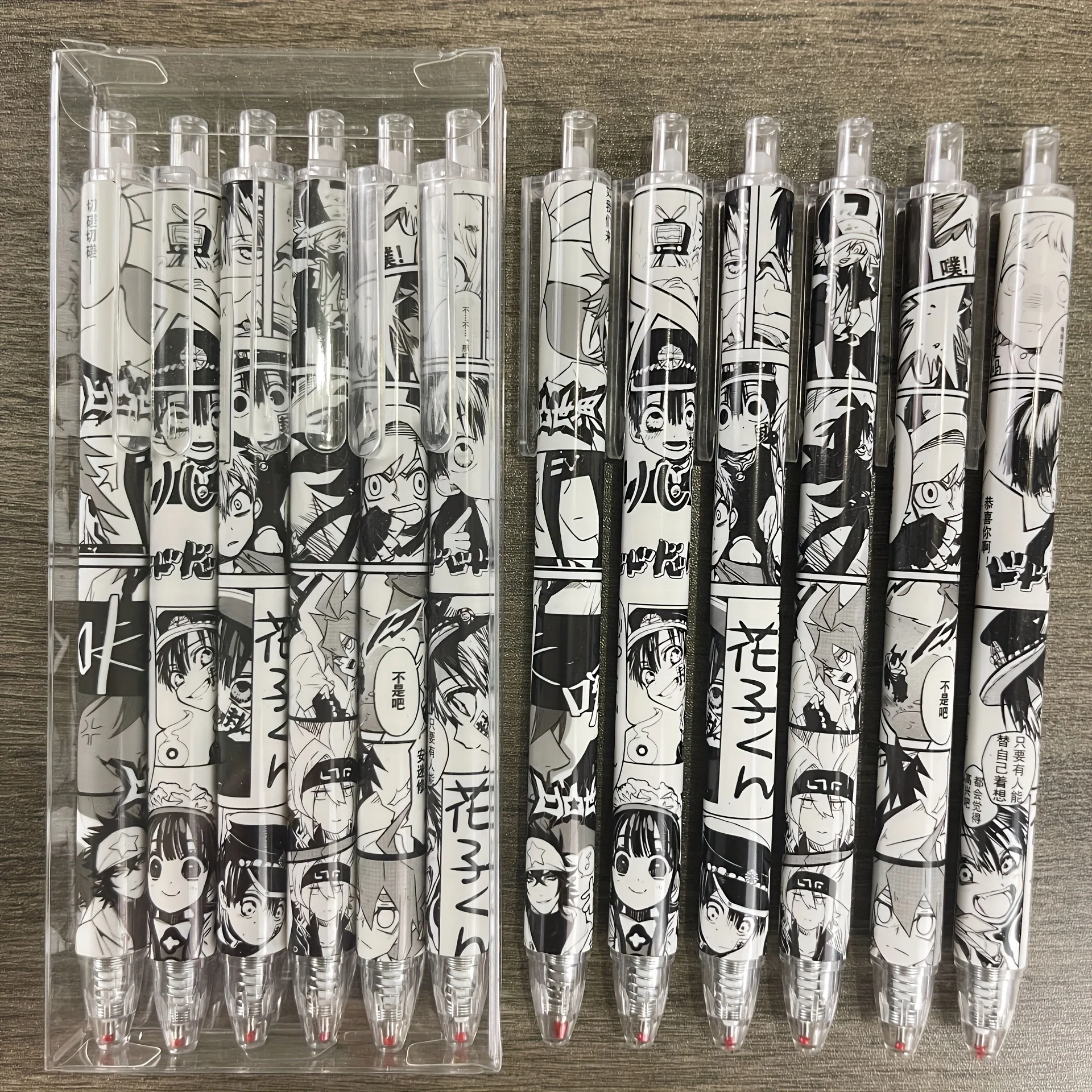 

2 Boxes of 12 Pens with Random Designs, Anime Pens, Medium-Sized Nib, Water-Based Ink, Durable Plastic, Office and School Stationery, Retractable Pens, Cute Style