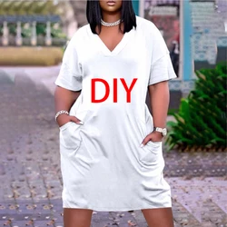 Summer DIY Custom Design 3D Print Dress Fashion Women Casual Short Sleeve Dresses Girl V-Neck Loose Beachwear Woman Midi Dresses