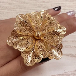 Dubai Golden Ring Brazilian Women 24K Gold Plated Wedding Bride Arabic Ethiopian Big Nigerian Jewellery Moroccan Resizable