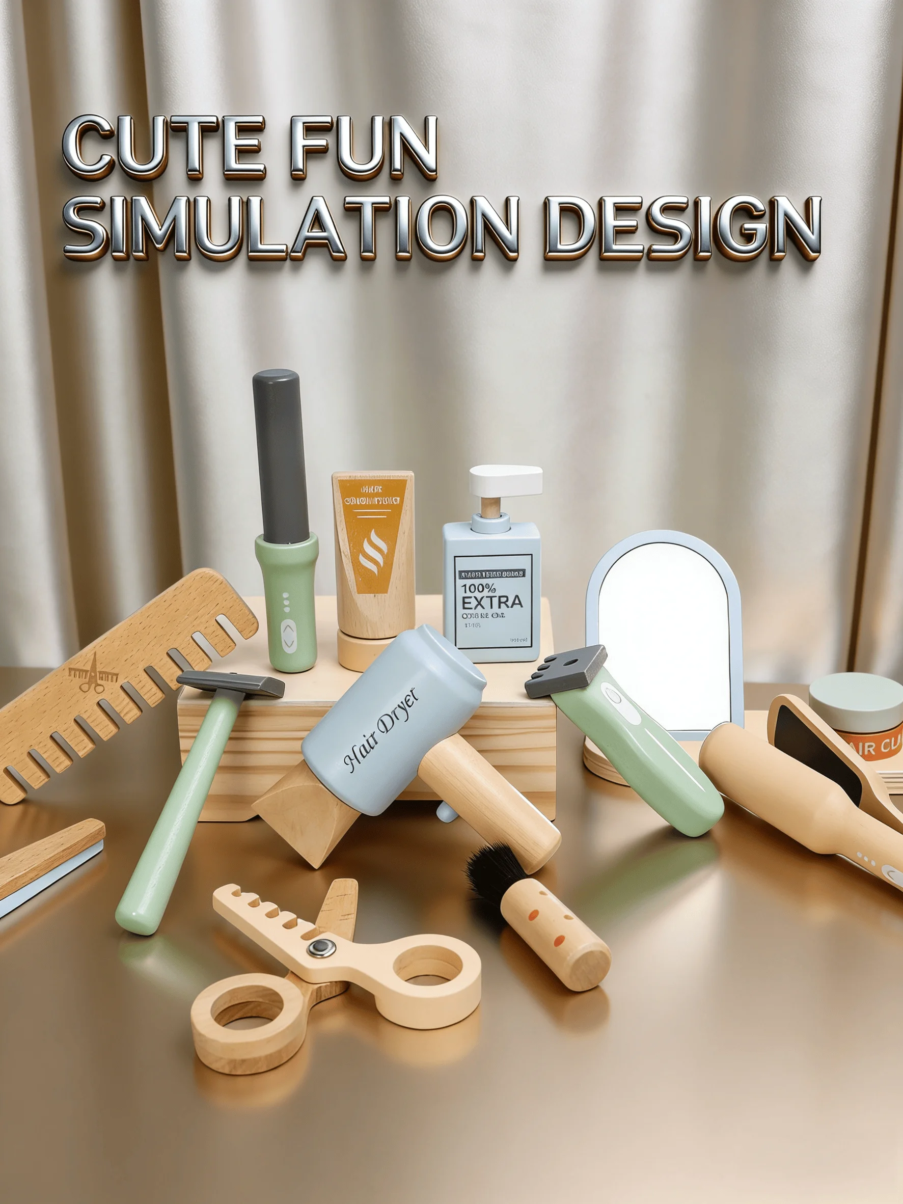 Hair Salon Pretend Play Set with Hair Dryer Comb Scissors Accessories for Kids Role Play Fine Motor Skills Development