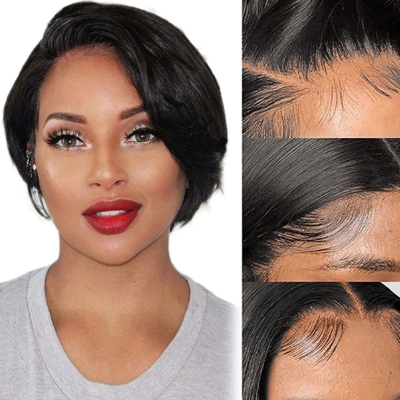 6 Inch 13X4 Kant Pruik Kwaliteit 100% Menselijk Haar Pixie Gemengde Kleur Pruiken Voor Zwarte Vrouwen Pre geplukt Braziliaanse Kant Frontale Pruik