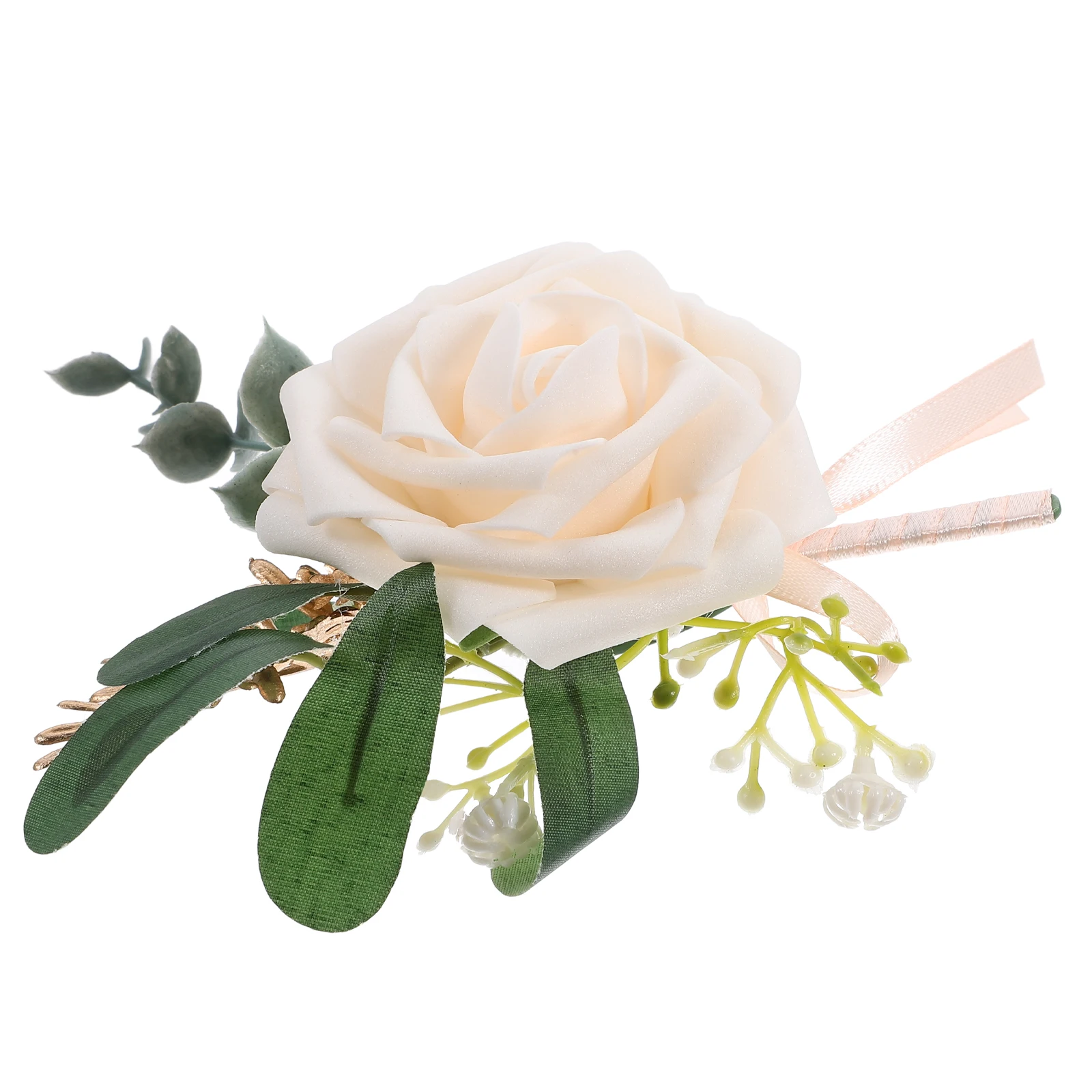 

Artificial Flower Boutonniere Faux Corsage Beige Plastic Wedding Bridal Groom Suit Decoration Party Accessories Chest Flower