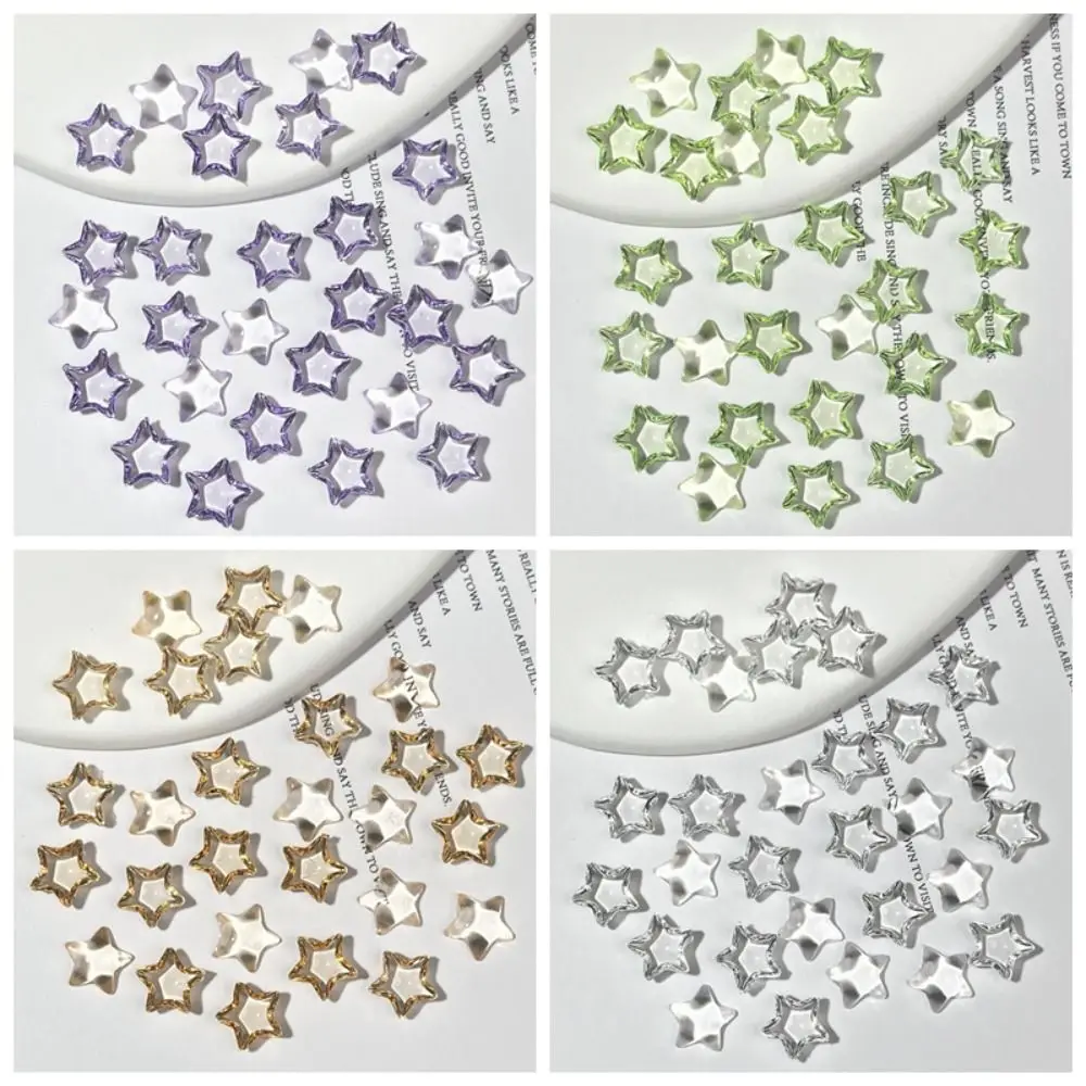 50 Pcs Shiny Mocha Star Nail Decorations Colored Ice Clear 3D Mini Nail Rhinestones Flat Back Water Wave Stars Nails Accessories