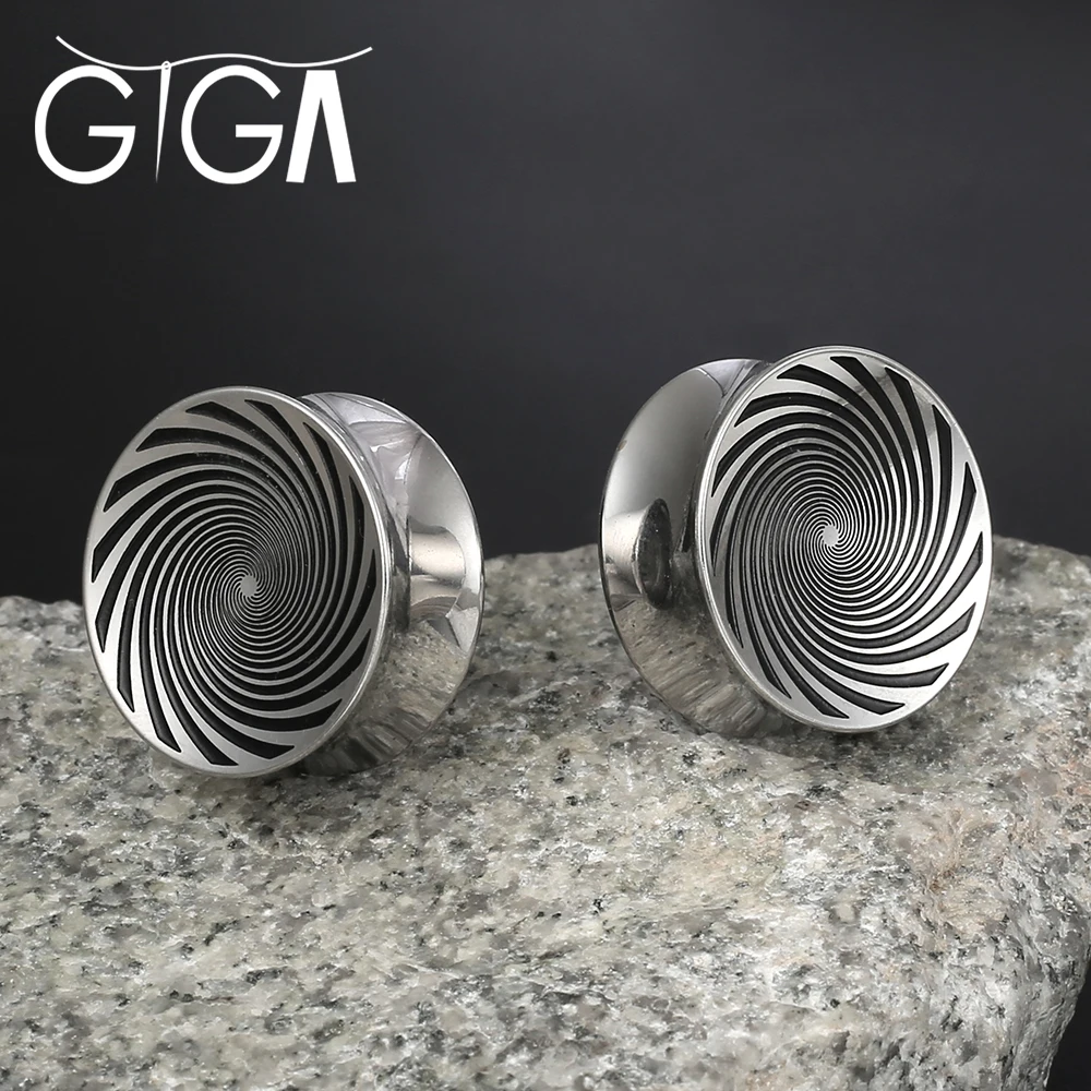 

Giga 2PCS 316L Stainless Steel Tornado pattern Ear Tunnels Plugs Stretcher Studs Piercing Body Jewelry Unisex Hip-Hop Punk New