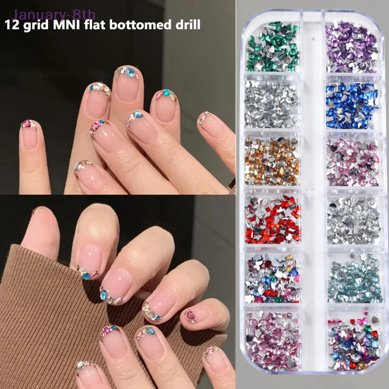 12-raster mini-nagelstrass platte achterkant verfraai nagels diy decoratieve 3D-manicure nagelkunstdecoraties voor meisjes