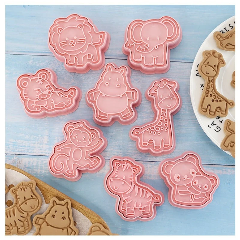 8Pcs Forest Animal Cookie Cutters Set Giraffe Plunger 3D Fondant Biscuit Stamp DIY Baking Tools Cake Decorating Supplies Pastry