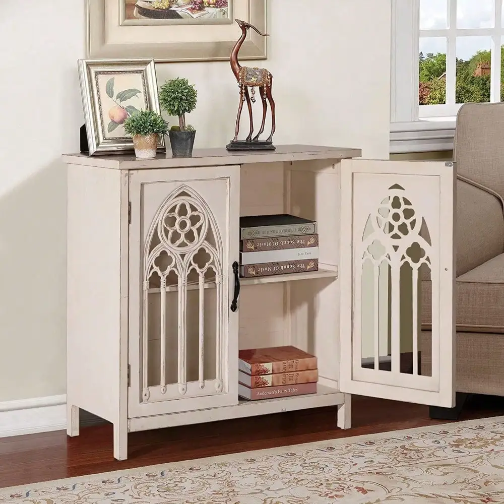 2 Doors Storage Hollow-Carved Retro Buffet Sideboard Decorative Cabinet.