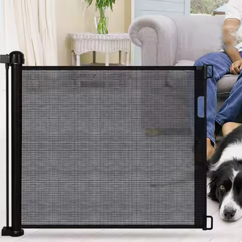 Dog Gates For Doorways Retractable Mesh Pet Gate Heavy-Duty Pet Supplies Extra-Wide Non-Slip Door For Indoor Porch Terrace Deck