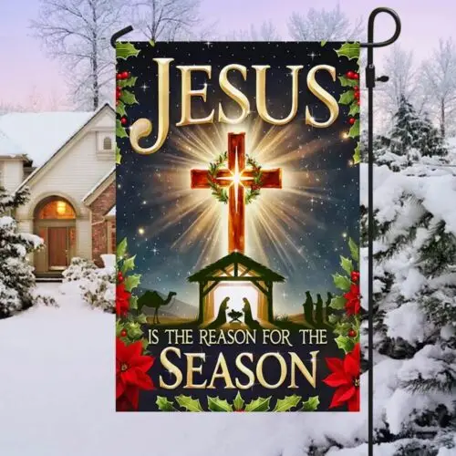 Christmas Flag Nativity Scene Jesus Is the Reason Garden Flag