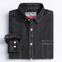 Camicia di jeans in cotone elastico di marca camicie da Cowboy di qualità a maniche lunghe da uomo Casual Slim Fit abbigliamento firmato da uomo