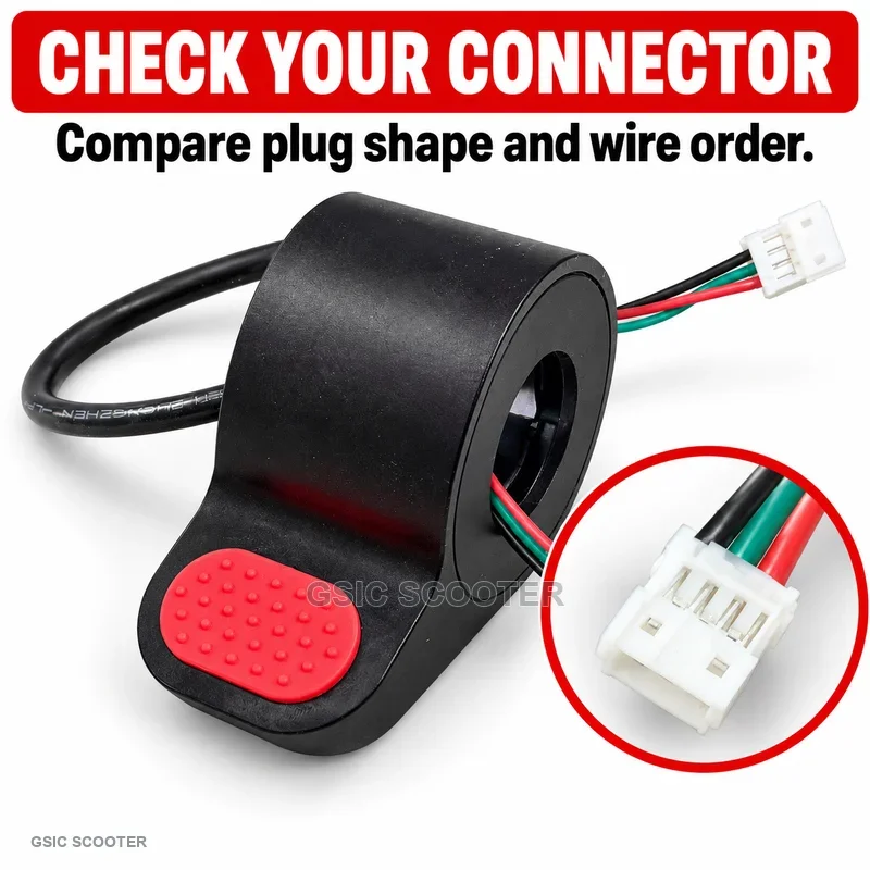 Thumb Throttle for Xiaomi M365 Pro 2 Scooter, Red Textured Pad Speed Accelerator with Cable & White Connector