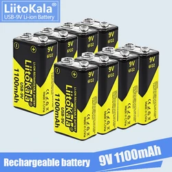 8PCS LiitoKala 9V 1100mAh Lithium Rechargeable Battery USB Charging 9v Li-ion Square Batteries for Walkie-talkie KTV-microphone