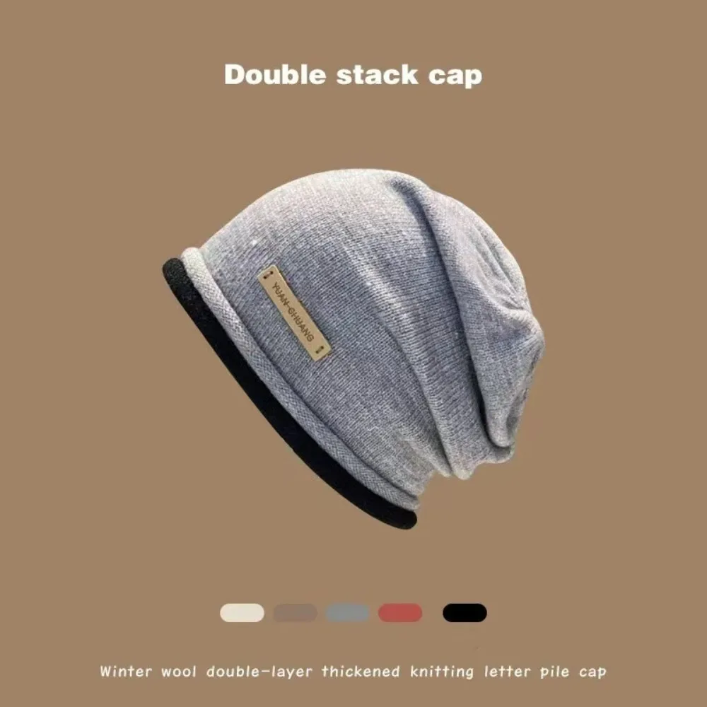 

New Keep Warm Knit Hat Windproof Big Head Round Ear Protector Hat Fabric Label Winter Cap Women Men