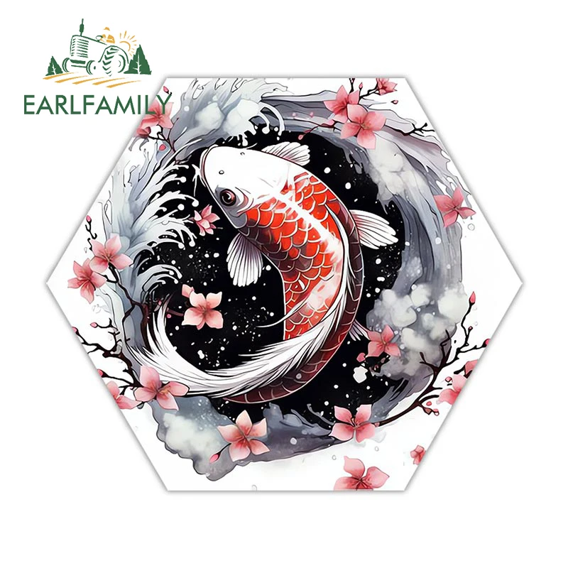 EARLFAMILY 13 سنتيمتر x 11.3 سنتيمتر ل كوي الأسماك زهرة سيارة ملصقا مكيف الهواء الفينيل مائي باب السيارة حامي الإبداعية ويندوز ديكور