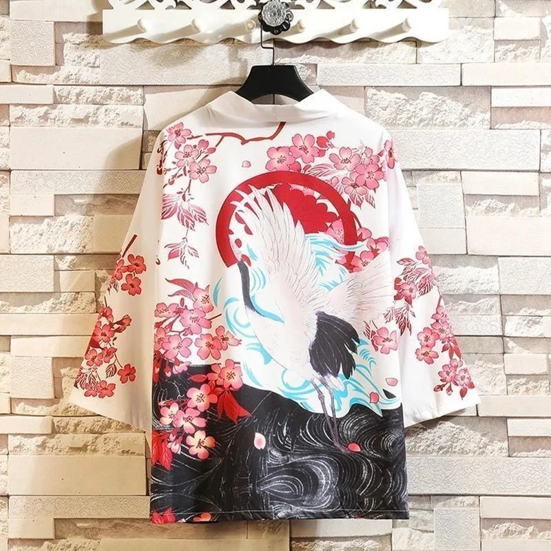 كيمونو صيفي قصير الأكمام للرجال والنساء ملابس الشارع اليابانية زي الساموراي معطف هانفو تانغ سترة علوية للرجال #2