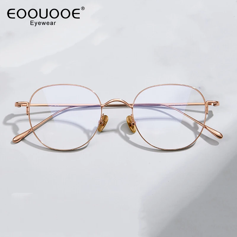 Pure Titanium Glasses Frame Fashion Round Optical Lenes Myopia Women Eyeglasses Customized Lenses Prescription Anti-Reflection