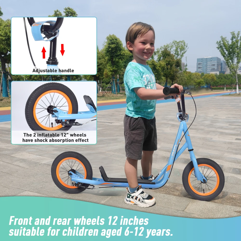 Scooter Kick Scooter with Adjustable Handlebar, 12 Inch Inflatable Wheels ,Widened non-slip Footboard
