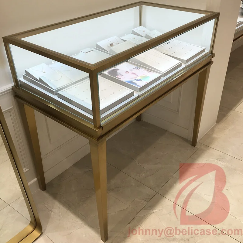 

Custom, jewelry shop counter design stainless steel jewelry showcase boutique furniture high-end jewelry store interior design