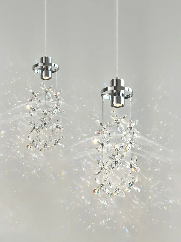 

French style light luxury bedroom bedside pendant light 2025 new crystal lamp home main light high-end feeling foyer petals