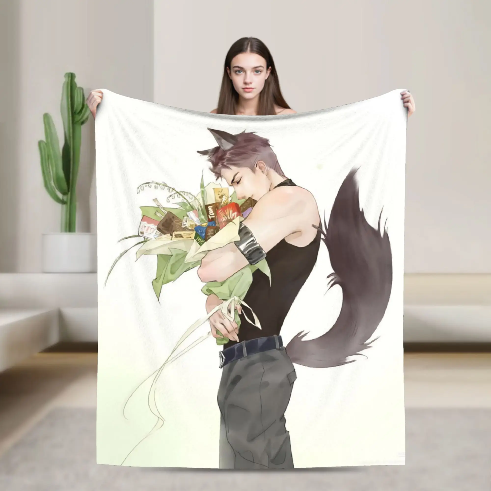 Valko Love and Deepspace Blankets Wolf Anime Flannel Funny Warm Throw Blanket for Bed Sofa Summer