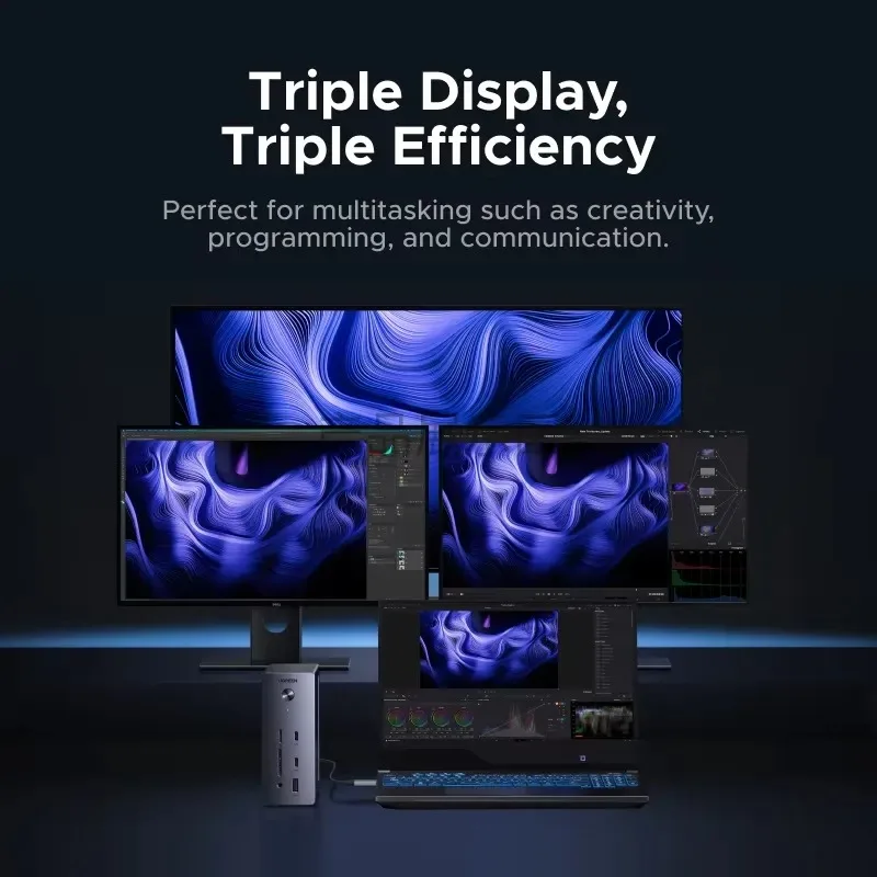 Hot Sale UGREEN Docking Station 14-in-1 USB HUB Triple Display DP 10Gbps USB-A/C RJ45 SD&TF PD100W for Laptop Windows