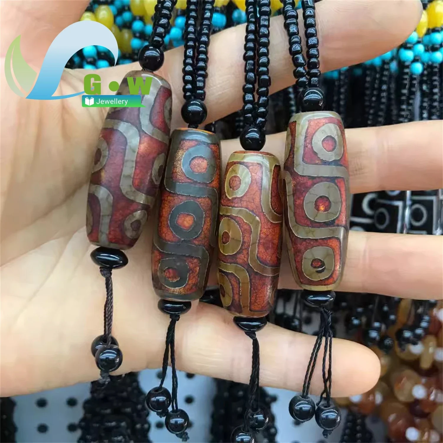 Tibetan Style Nine Eyes Agate Dzi Bead Pendant Necklace Simple Versatile Sweater Chain Unisex Casual Daily Wear Jewelry With Adj
