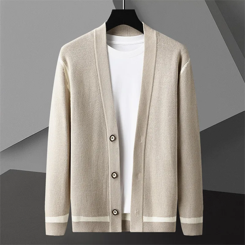 

Korean Long Sleeve Slim Sweater Cardigan Men Fall Contrast Stitching Knitting Cardigan Men Garment Coat Noel Kazak Heren Sweater