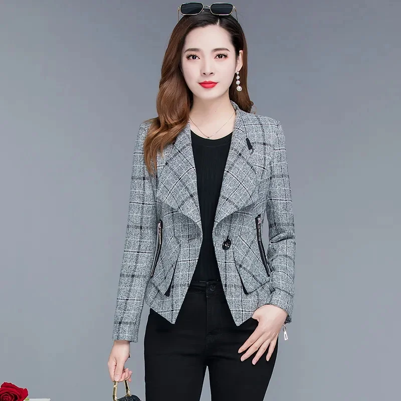 Fashion Short Jacket Women's Plaid Suit Jackets Spring Autumn Single Button Blazers Female Casual Tops Korean Slim Casual Coats