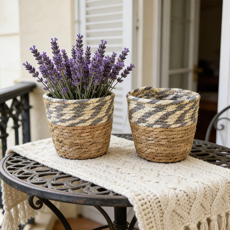 2Pcs Woven Straw Plant Basket, Handmade Seagrass Flower Pot Cover, Decorative Planter Basket for Indoor Outdoor Garden Balcony