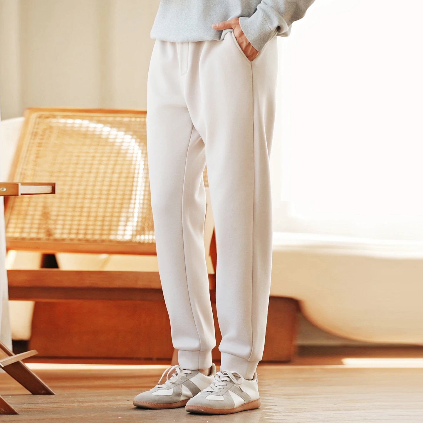 

New Men Knitted Tight Leg Cuffs Pants Silk Wool Blend Thicken Pants Side Pocket Elastic Waist High quality Warmth Long Pants