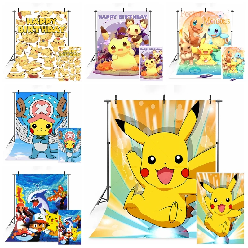 

Pokémon Theme Pikachu Baby 1st Birthday Backdrop Photography Baby Shower Party Background Photo Photographic Studio Shoots Prop