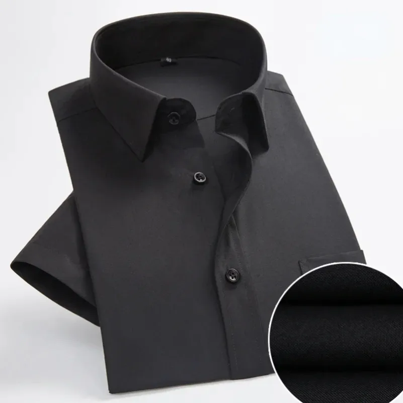 Camisas Sociais Masculinas Plus Size de Manga Curta para Negócios, Casual, Slim Fit, Lisas, Brancas, Pretas, Vermelhas, Multicores KOACUS