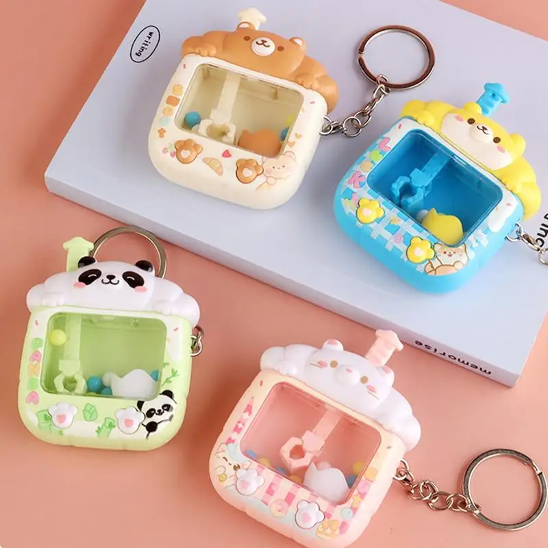 2Pcs New Fun Mini Claw Machine Keychain Cartoon Decompression Creative Bag Pendant Keyring Student Couple School Teacher Gift