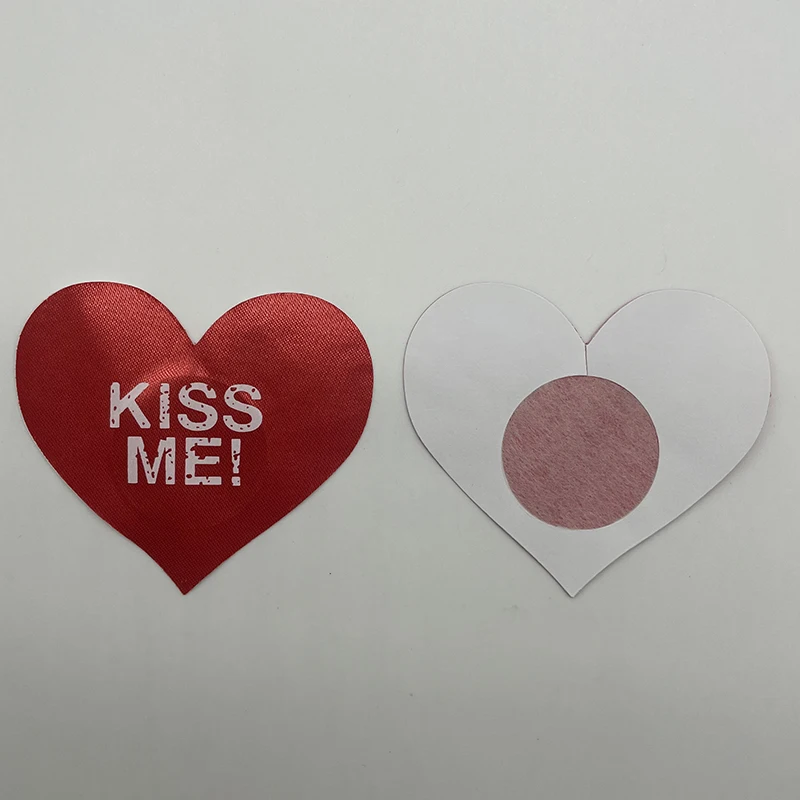 20pcs Red Women Heart Kiss Me Shape Self-Adhesive Disposable Satin Nipple Cover Breast Pasties Stickers for Strapless Clothes