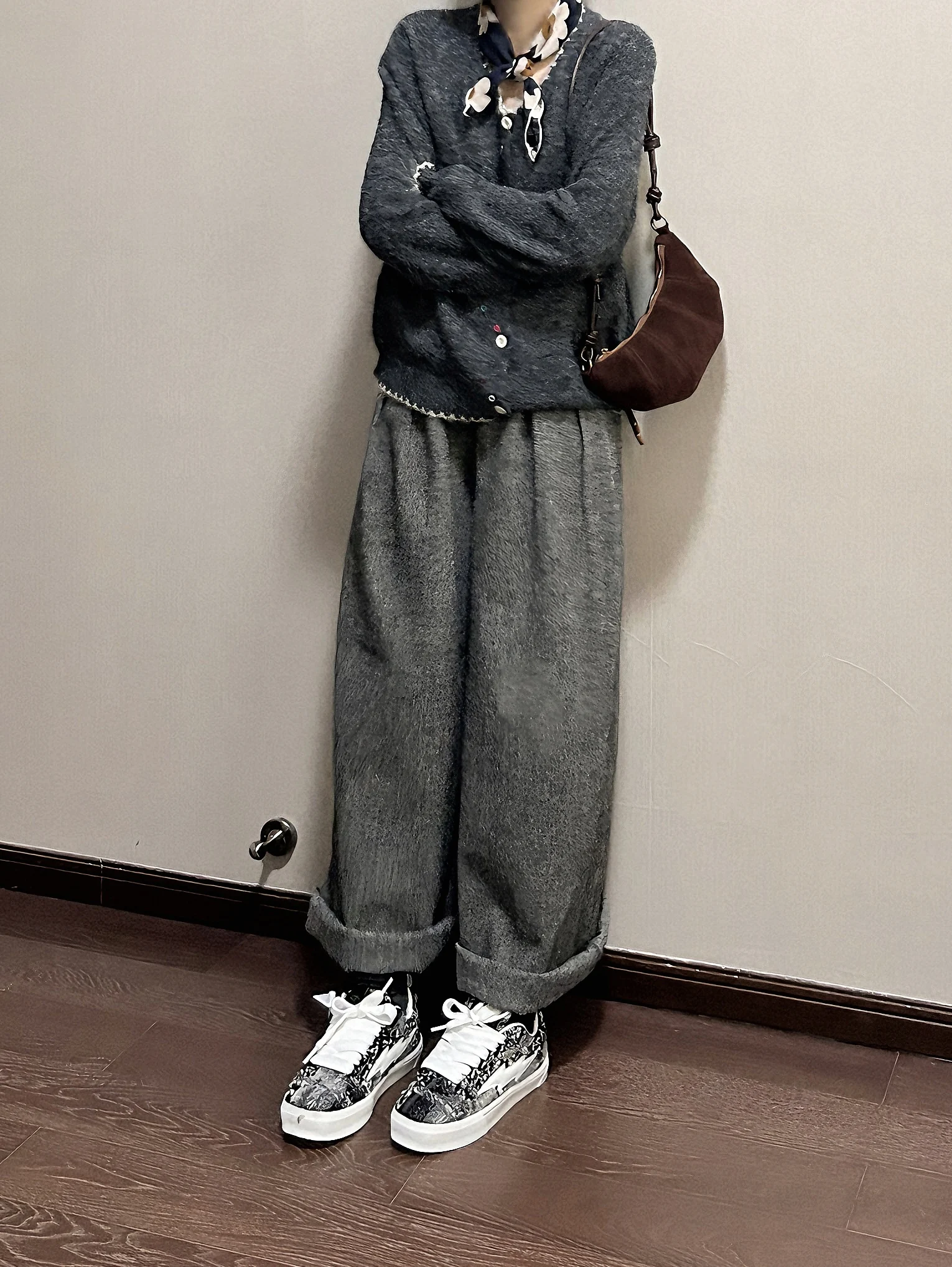 

A Lazy Retro Mixed Knit Open Cardigan Women Loose Versatile Soft Knitted Outerwear Sweater Autumn Winter New Sle for Girls