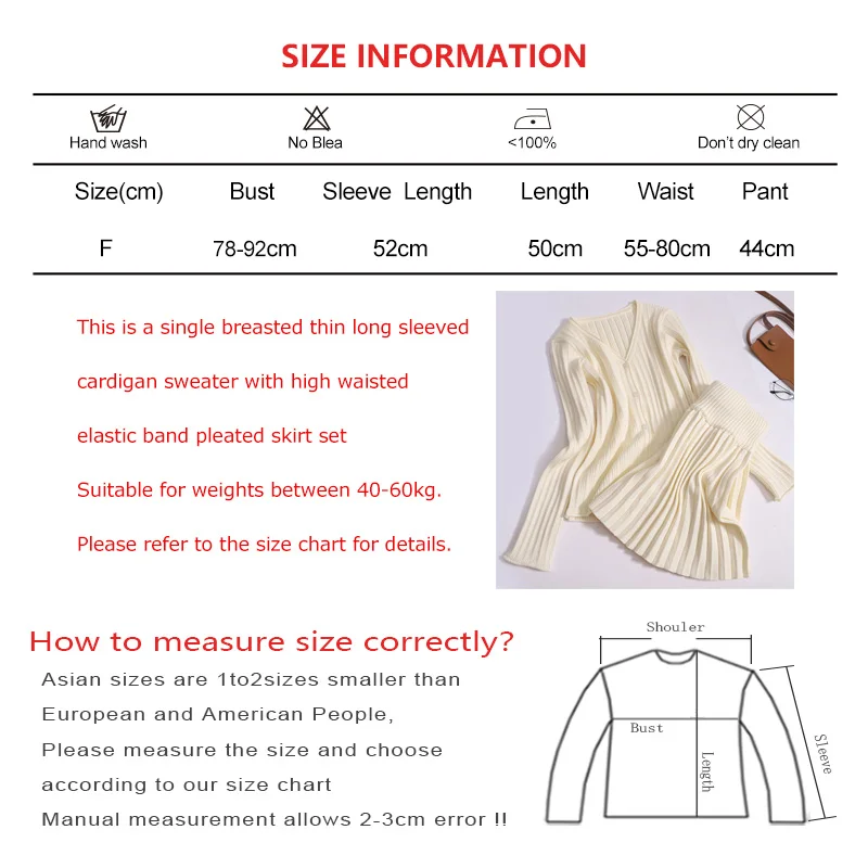 Spring Thin Sweet Set Women V-neck Button Long Sleeve Cardigan Sweater Elastic Band Pleated Short Skirt Office New Two Piece Set