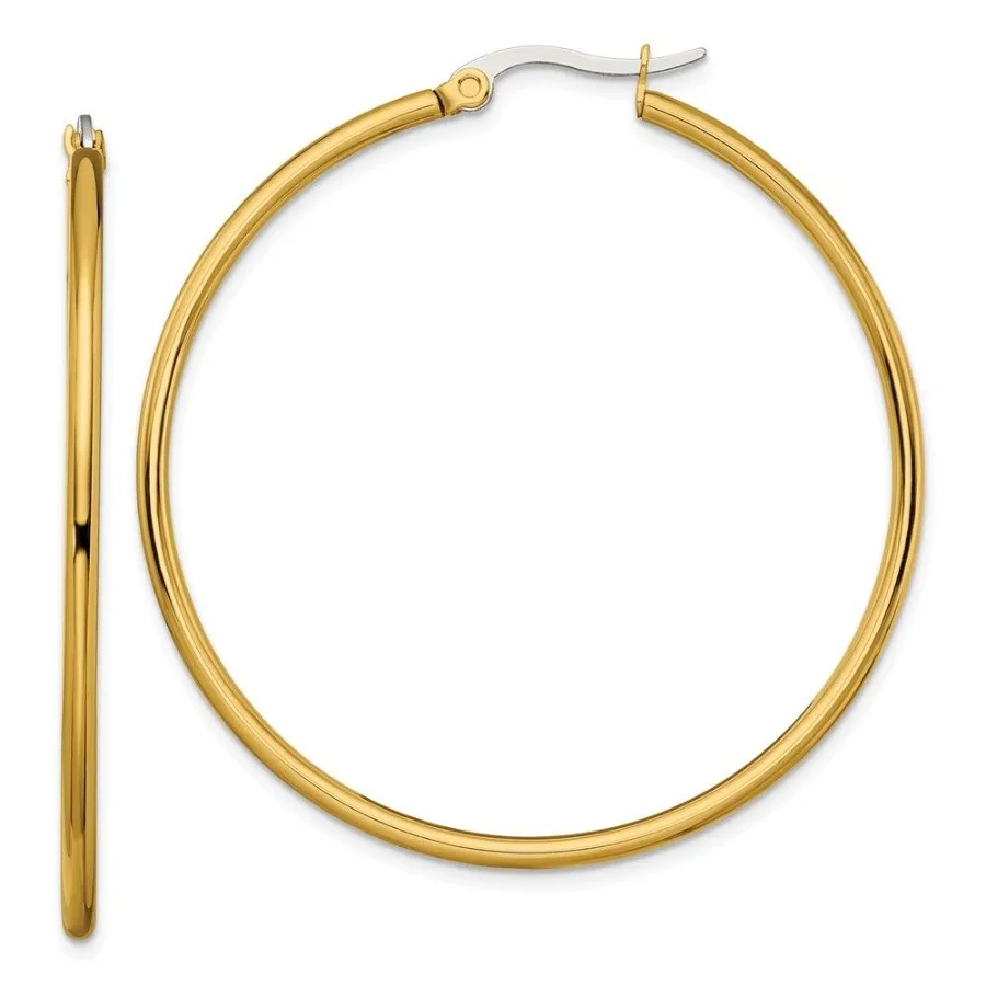 

Chisel Stainless Steel Polished Yellow IPplated 48mm Diameter 2mm Hoop Earrings