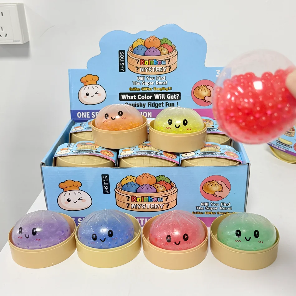 Dumpling Squeeze Toy with Bamboo Steamer, Soft TPR Dough Ball, Realistic Decompression Fidget Toy, Stress Relief Gift - view 2