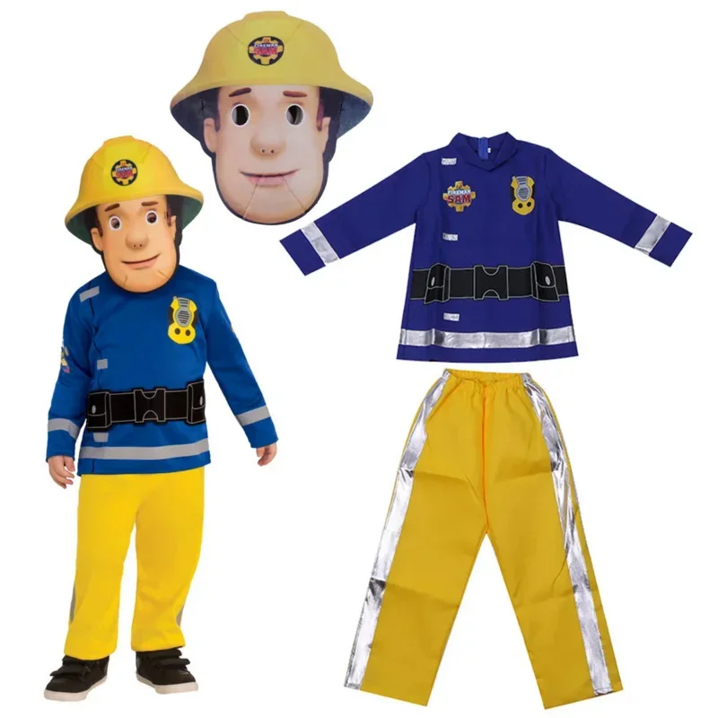 2024 Halloween Cosplay Kids Firefighter Uniform Children Sam Fireman Role Work Suit T-Shirt Boy Girl Performance Party Costu M20