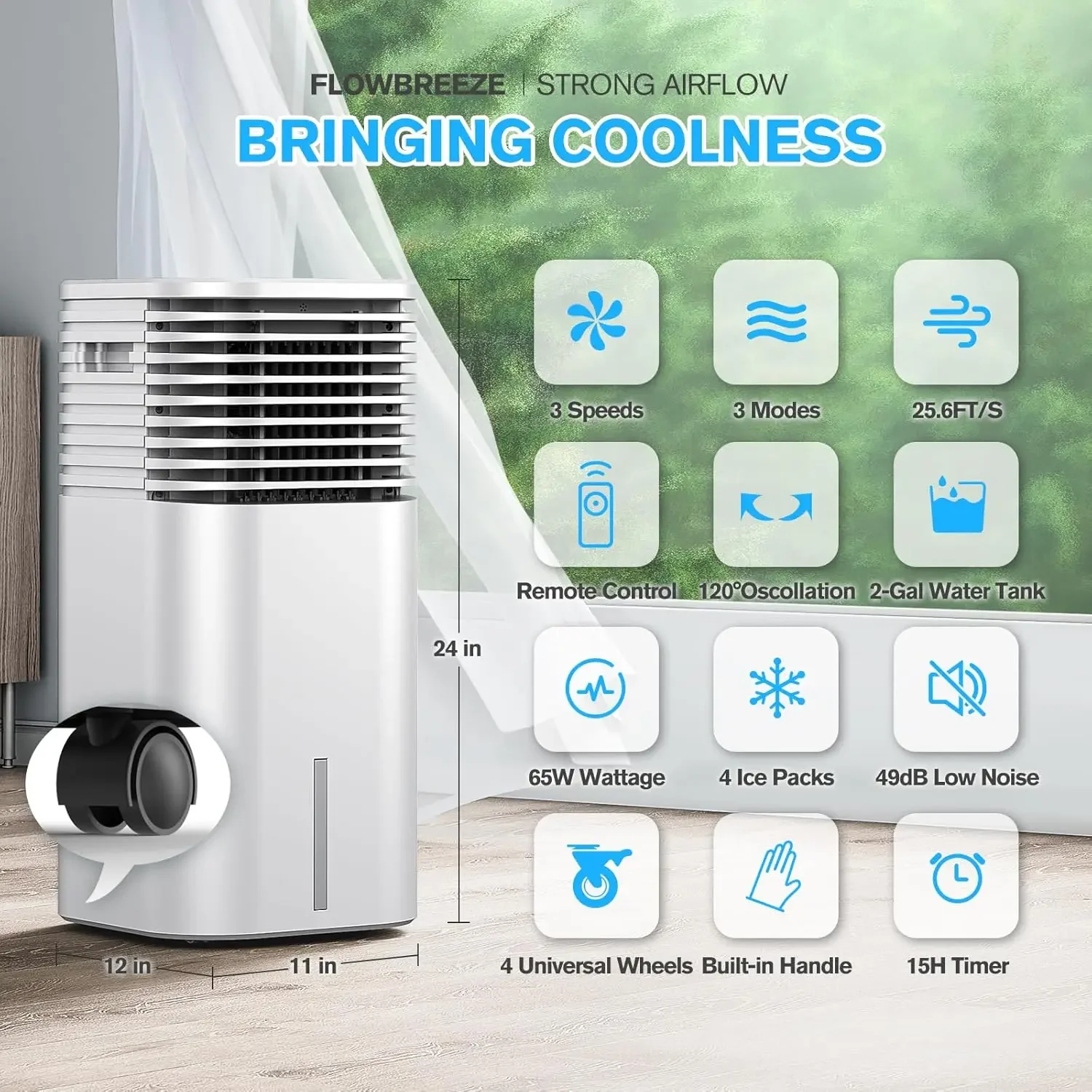 Portable Air Conditioner, 15H Timer & 120°Oscillation, 3-IN-1 Portable AC Unit with Remote, 2-Gal Tank, 3 Modes & 3 Speeds, Ultr