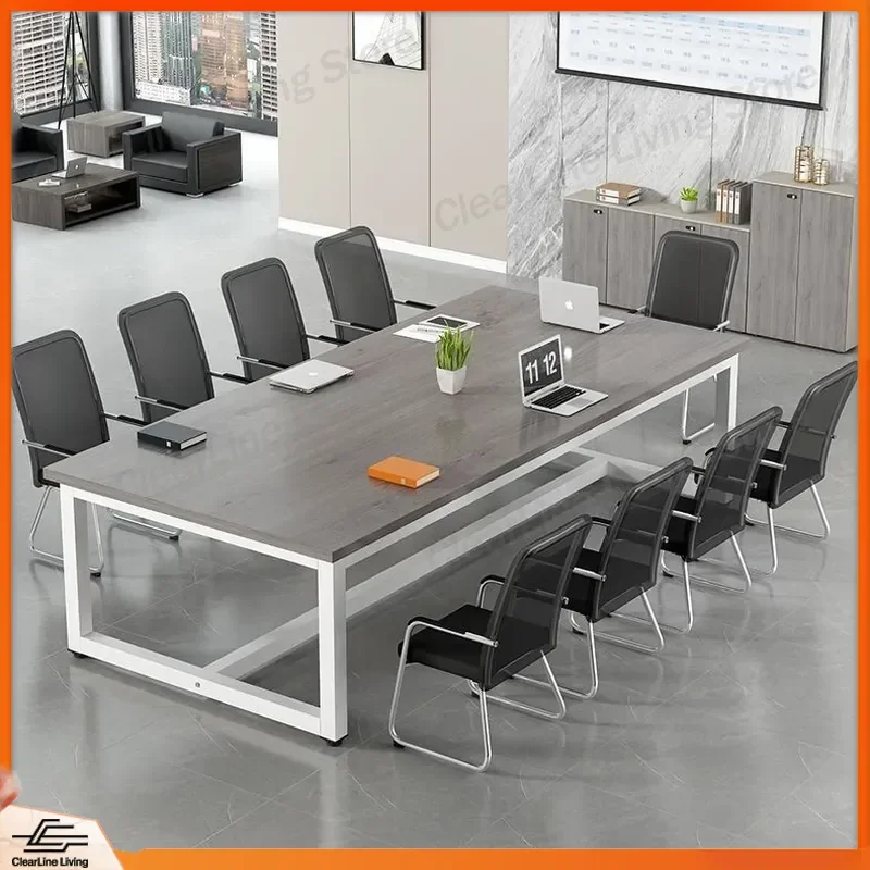 Modern Conference Table Long Staff Training Workbench Simple Negotiation Desk with Chairs Steel Frame Computer Table Office