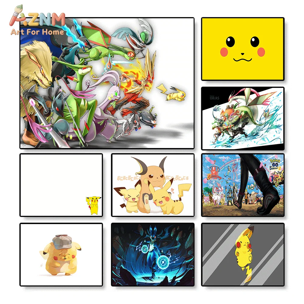 AZNM Pokemon Pikachu Rayquaza Charizard Lucario Detective Pikachu Anime Impresión HD sin Marco Lienzo Decoración de Pared para