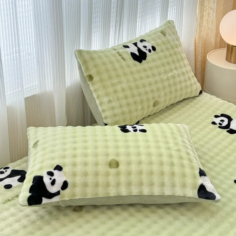 Warm Cartoon Plush Bed Sheet Winter Warm Mattress Protector Pluffy Milk Fitted Bed Sheet Mattress Cover Non-Slip Fitted Sheet