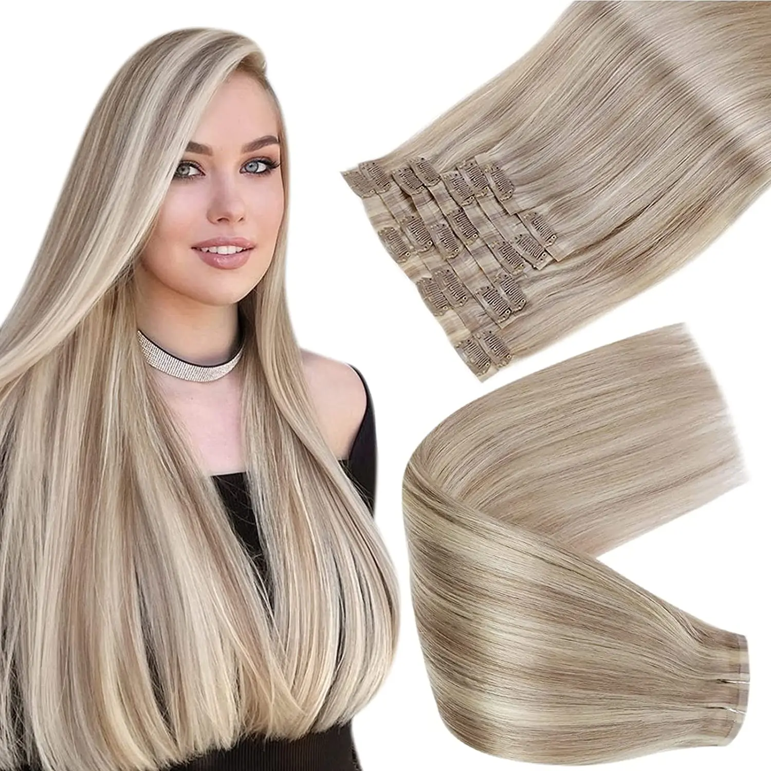 Volledige Glans Naadloze Clip in Hair Extensions Remy Menselijk Haar 8 Stuks 120g & 80g Clip In Hair Extensions Menselijk Haar Blonde Huid Inslag