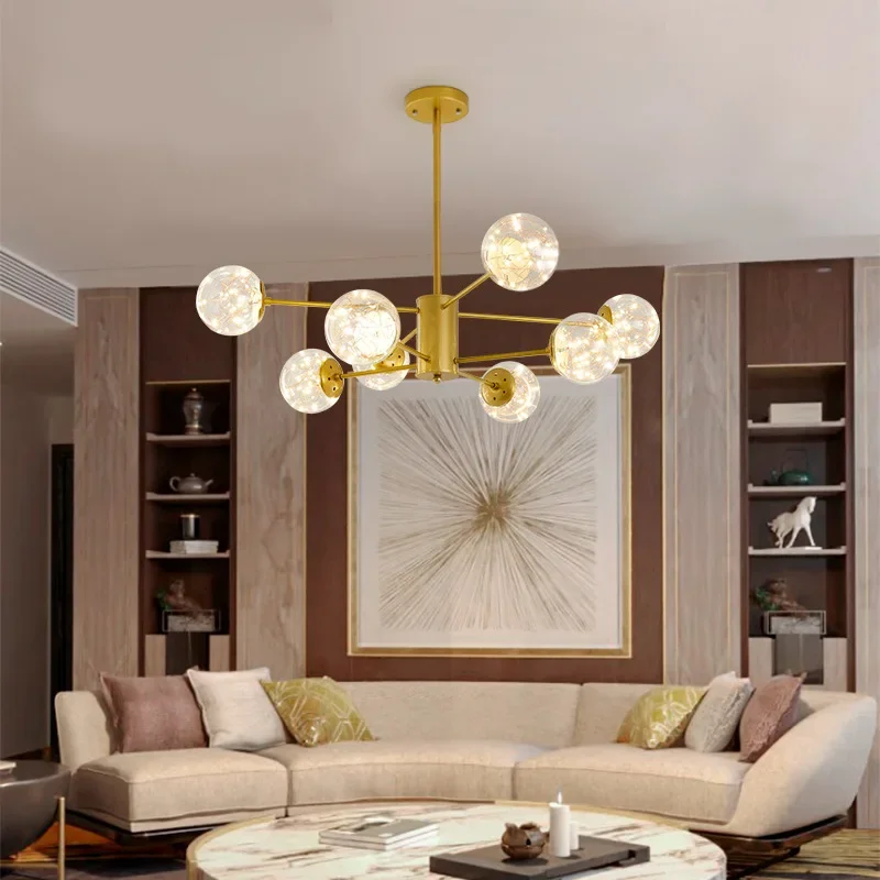 Nordic Branch Bola De Vidro LED Lustres, Teto Lâmpada Pingente, Luz Regulável, Sala De Estar, Quarto, Mesa De Jantar, Decoração De Casa