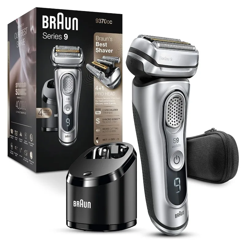 Braun Electric Razor for Men With Precision Beard Trimmer, Rechargeable, Wet & Dry Foil Shaver, Clean & Charge Station, Silver